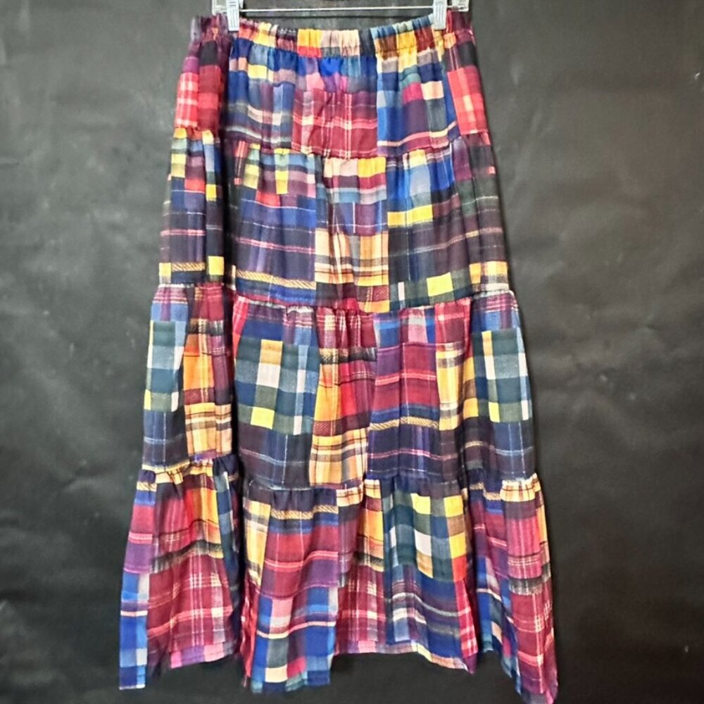 Peasant Madras Long Patchwork Tartan Plaid Skirt Buffalo Red Boho Size xl Maxi - Picture 5 of 10